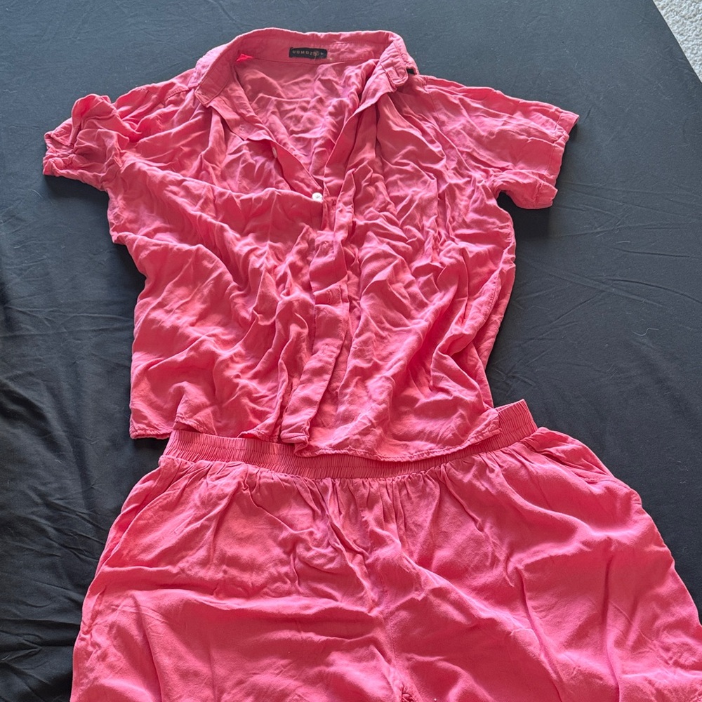 Men’s Pink Button-Up Shirt and Shorts Set
